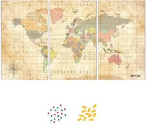 Push Pin Travel Map Kit Includes: Cork World Travel Map, Double Side tape, Pins. Gift for Travelers (Old School, Puzzle M Standard)
