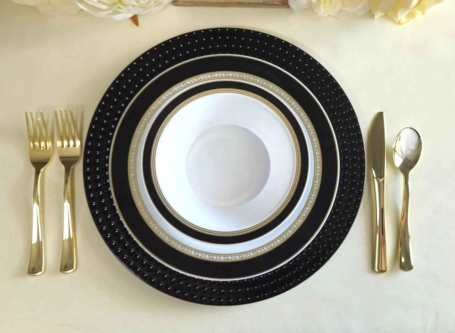 " OCCASIONS " 40 pcs Round 13'' Round Acrylic Plastic Wedding Chargers, Dinner Party Decoration Charger Plates (Hammered Black)