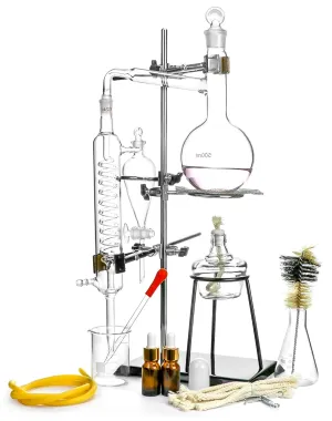 QWORK 500ml Distillation Apparatus Kit, Essential Oil Distillation Apparatus Kits, 3.3 Boro Glass Organic Chemistry Glassware Kit, 24/40 Joint, Separating Funnel Water Distiller Purifier