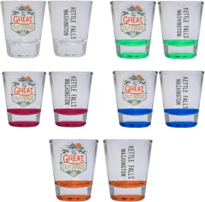 R and R Imports Kettle Falls Washington The Great Outdoors Camping Adventure Souvenir Round Shot Glass (4-Pack One of Each: Red, Blue, Orange, Green, 4)