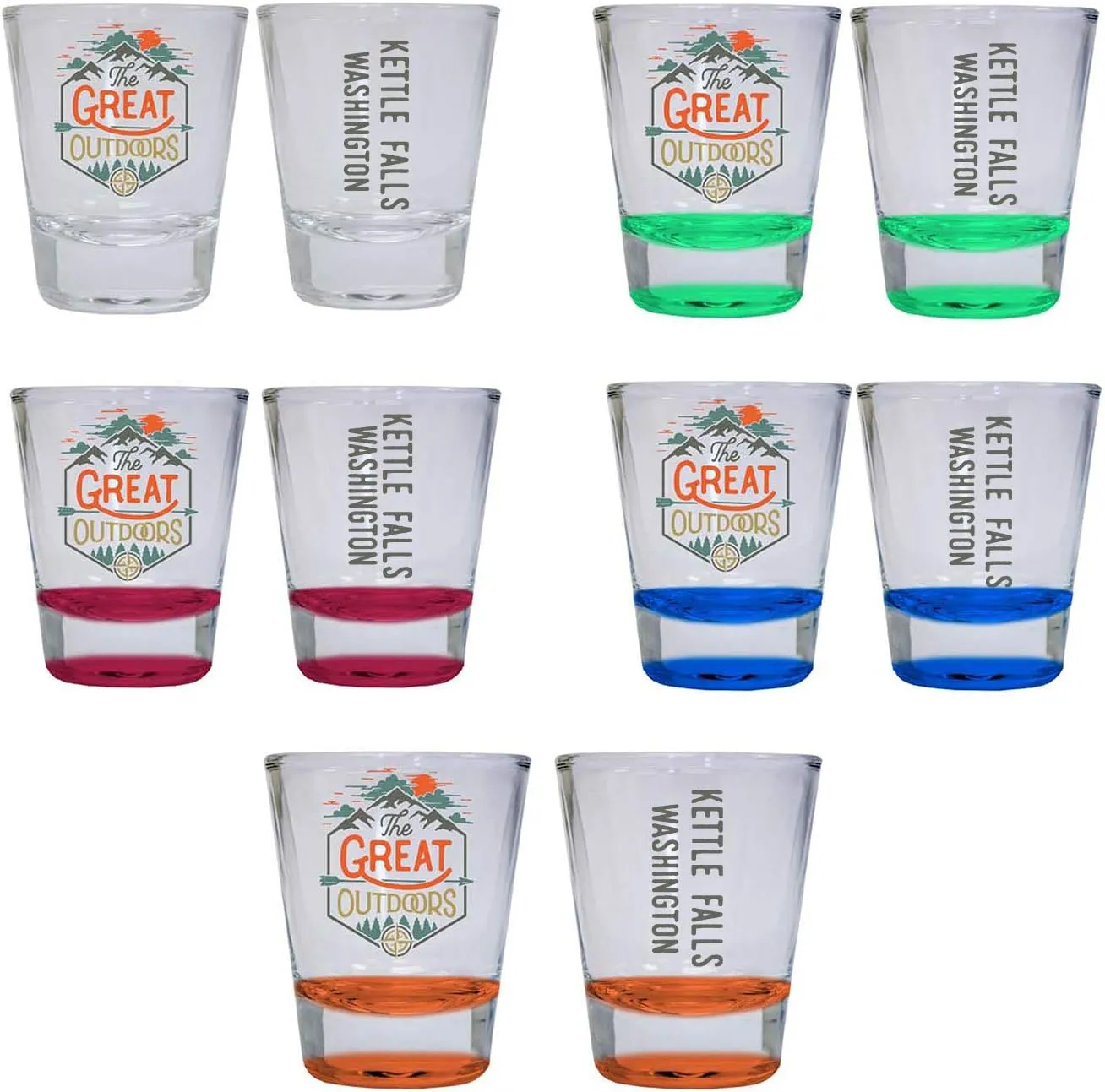 R and R Imports Kettle Falls Washington The Great Outdoors Camping Adventure Souvenir Round Shot Glass (Orange, 4-Pack)