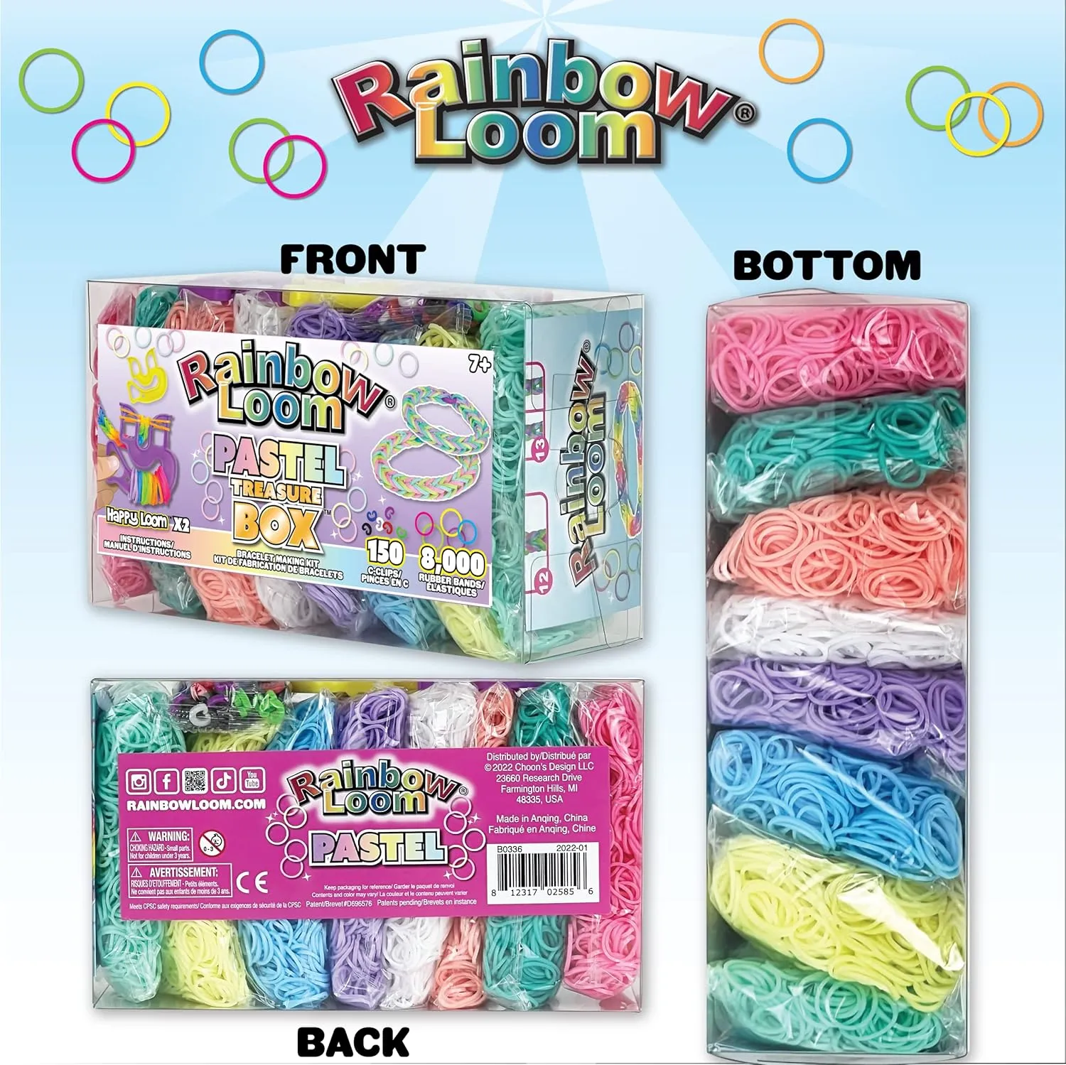 Rainbow Loom® Treasure Box Pastel Edition, 8,000 Rubber Bands in 8 Different Pastel Colors, and a Bonus of 2 Happy Looms, Great Activities for Boys and Girls 7 