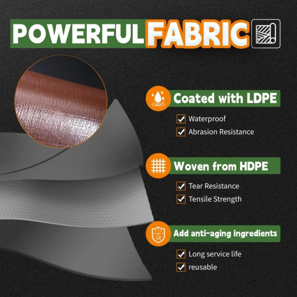 RAINDEWAY 10x12 Feet Super Heavy Duty Tarp 18 Mil, UV Resistant, Weatherproof, Multipurpose Waterproof Poly Tarp with Grommets and Reinforced Edges, Brown/Gray Tarps