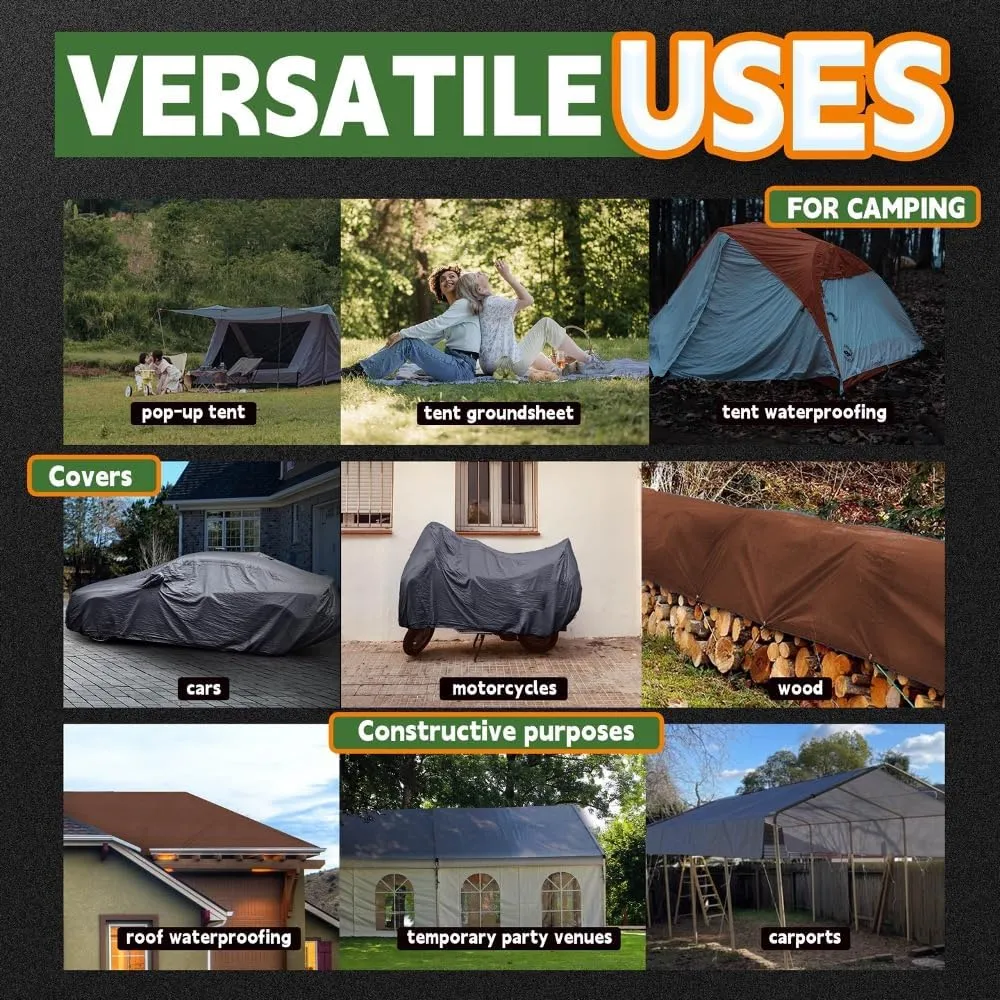 RAINDEWAY 10x12 Feet Super Heavy Duty Tarp 18 Mil, UV Resistant, Weatherproof, Multipurpose Waterproof Poly Tarp with Grommets and Reinforced Edges, Brown/Gray Tarps