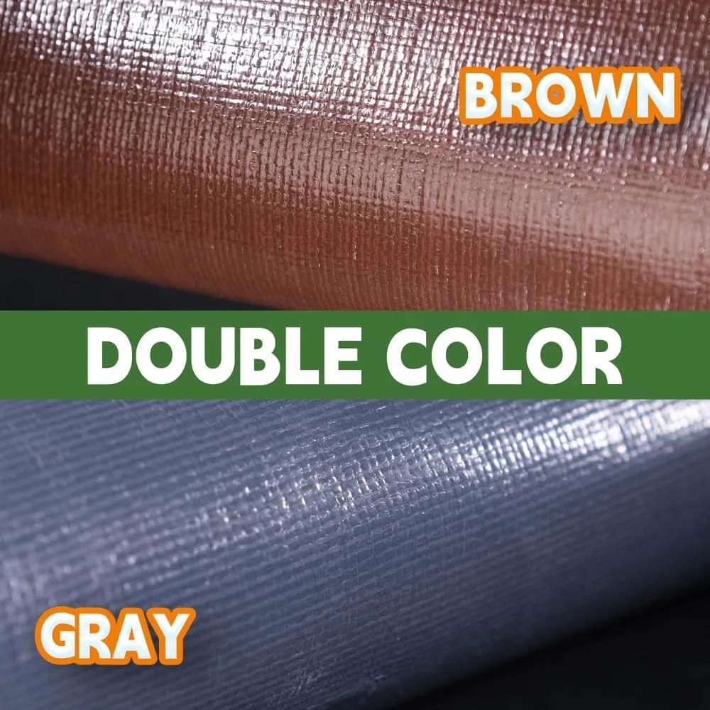 RAINDEWAY 10x12 Feet Super Heavy Duty Tarp 18 Mil, UV Resistant, Weatherproof, Multipurpose Waterproof Poly Tarp with Grommets and Reinforced Edges, Brown/Gray Tarps