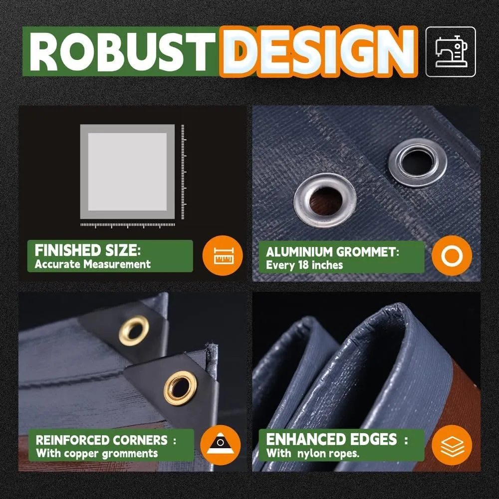 RAINDEWAY 10x12 Feet Super Heavy Duty Tarp 18 Mil, UV Resistant, Weatherproof, Multipurpose Waterproof Poly Tarp with Grommets and Reinforced Edges, Brown/Gray Tarps