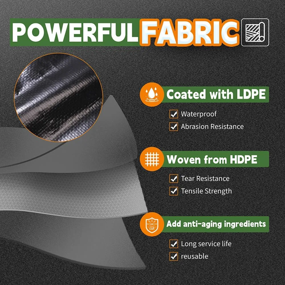 RAINDEWAY Black Tarp 8x10 Feet, UV Resistant, 8 Mil Multipurpose Medium Duty Waterproof Poly Tarp Cover with Metal Grommets and Reinforced Edges