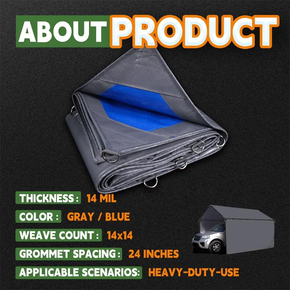 RAINDEWAY Tarps Heavy Duty Waterproof 5x7 Feet -14 Mils Super Heavy Duty Tarp with Metal Rings and Reinforced Corners and Edges, UV Resistant, Multipurpose Poly Tarp,Blue/Gray tarp