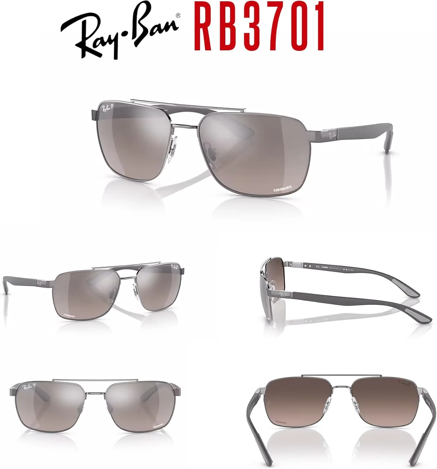 Ray-Ban RB3701 Rectangle Sunglasses for Men   BUNDLE With Designer iWear Eyewear Kit