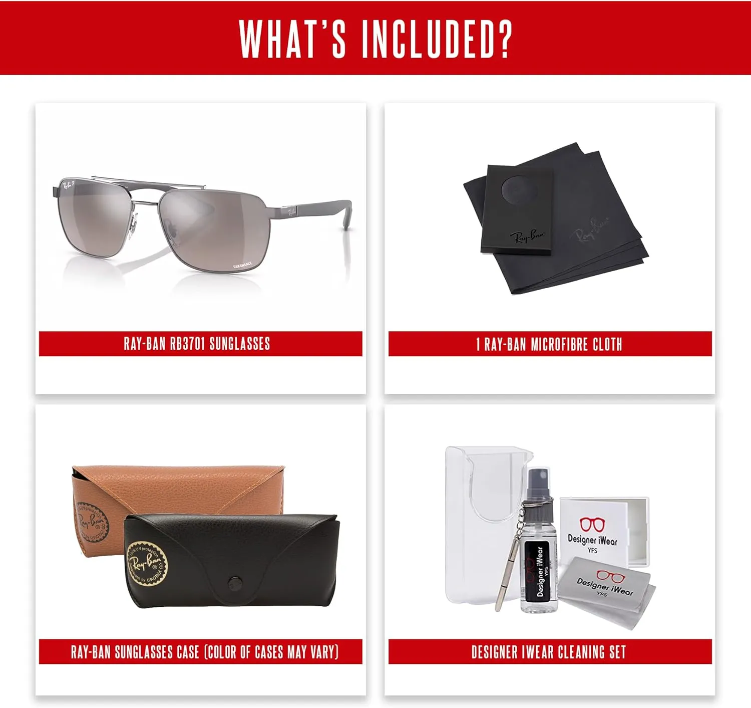 Ray-Ban RB3701 Rectangle Sunglasses for Men   BUNDLE With Designer iWear Eyewear Kit