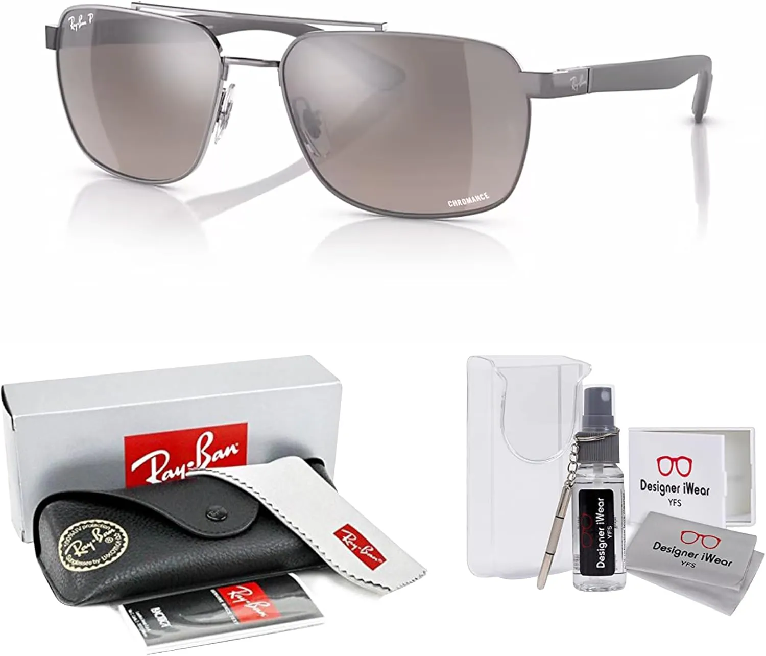 Ray-Ban RB3701 Rectangle Sunglasses for Men   BUNDLE With Designer iWear Eyewear Kit