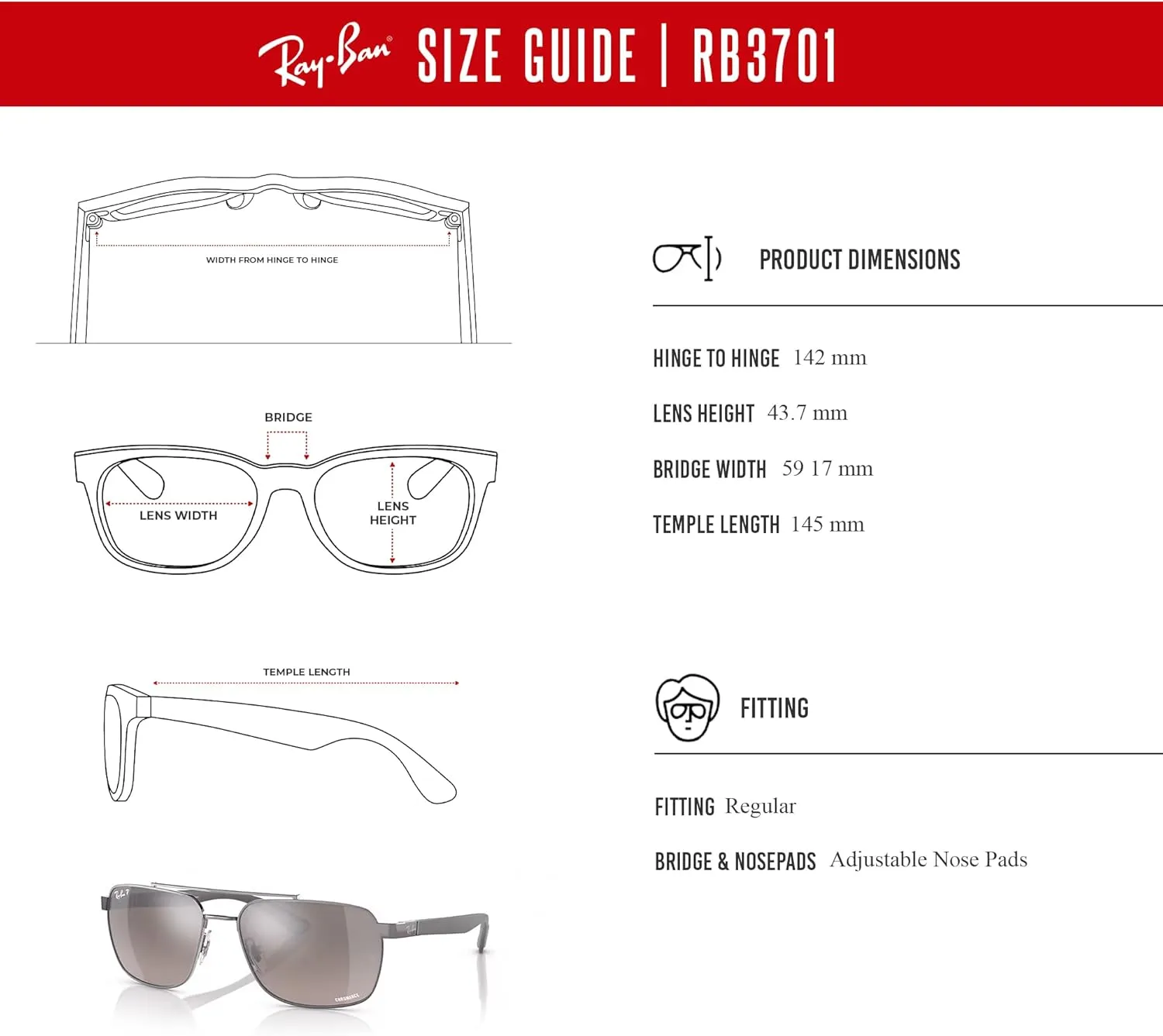 Ray-Ban RB3701 Rectangle Sunglasses for Men   BUNDLE With Designer iWear Eyewear Kit