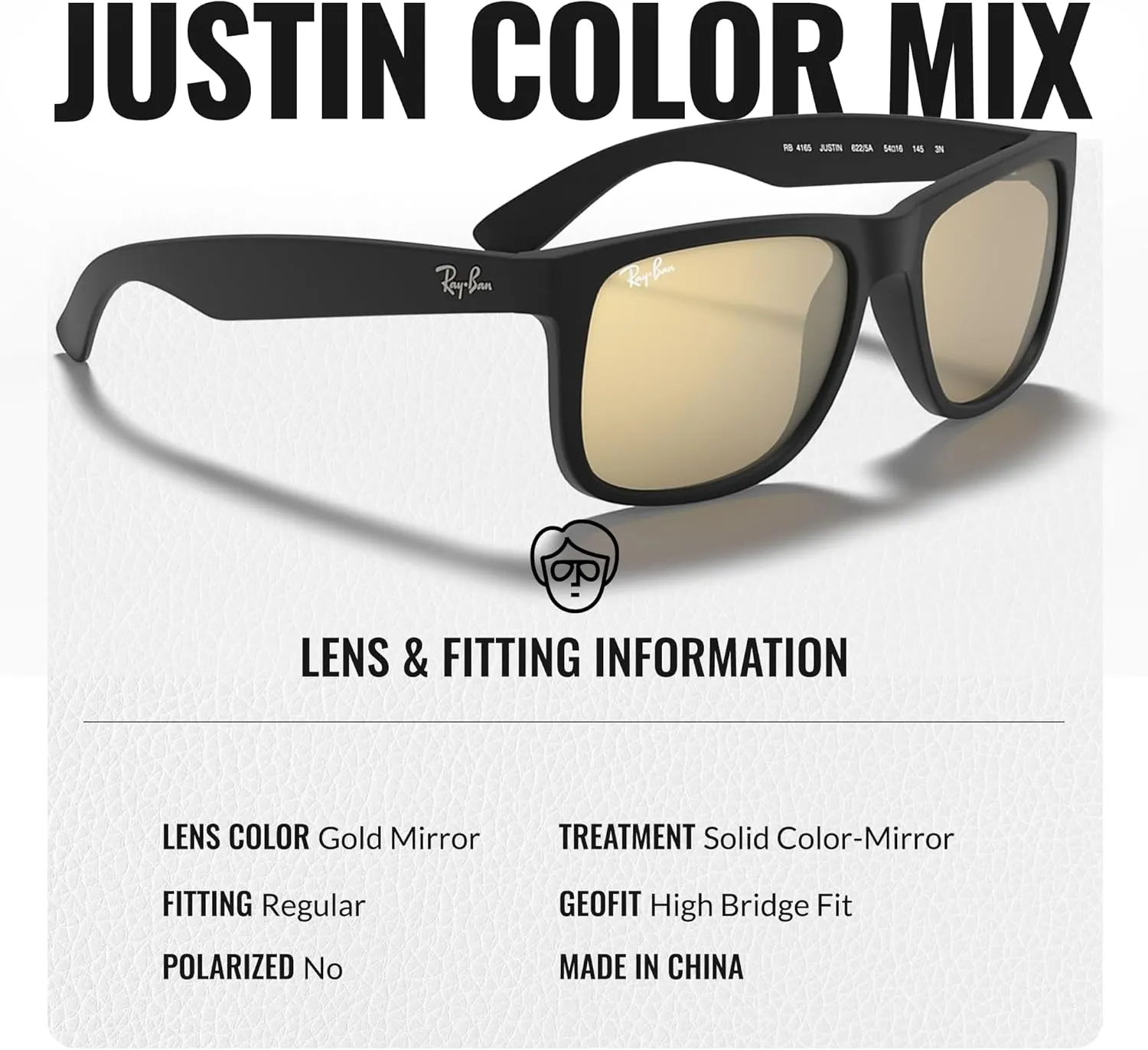 Ray-Ban RB4165 JUSTIN Color Mix Square Shape Sunglasses With Eyewear Kit Bundle - High Bridge Fit - Square Sunglasses