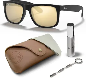 Ray-Ban RB4165 JUSTIN Color Mix Square Shape Sunglasses With Eyewear Kit Bundle - High Bridge Fit - Square Sunglasses