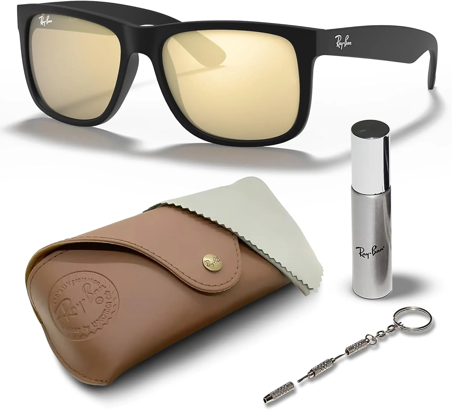 Ray-Ban RB4165 JUSTIN Color Mix Square Shape Sunglasses With Eyewear Kit Bundle - High Bridge Fit - Square Sunglasses