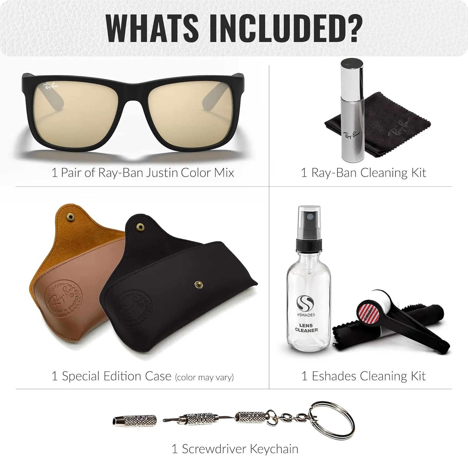 Ray-Ban RB4165 JUSTIN Color Mix Square Shape Sunglasses With Eyewear Kit Bundle - High Bridge Fit - Square Sunglasses