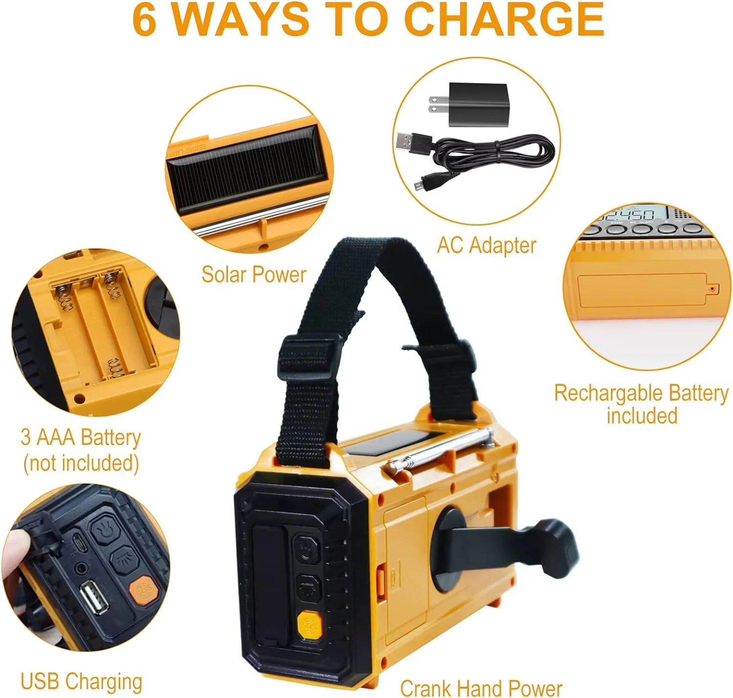 Raynic Emergency Radio, 5000mAh/18500mWh Weather Radio, Solar Hand Crank Radio with AM/FM/SW/NOAA Alert, Cell Phone Charger, Headphone Jack, Flashlight and SOS Siren