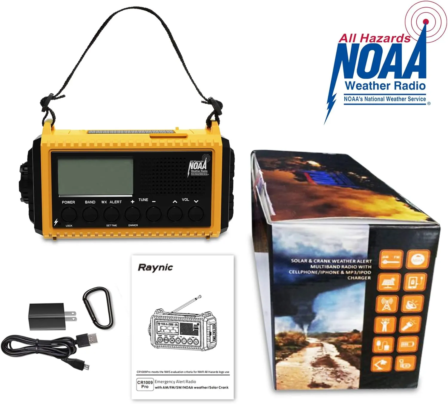 Raynic Emergency Radio, 5000mAh/18500mWh Weather Radio, Solar Hand Crank Radio with AM/FM/SW/NOAA Alert, Cell Phone Charger, Headphone Jack, Flashlight and SOS Siren
