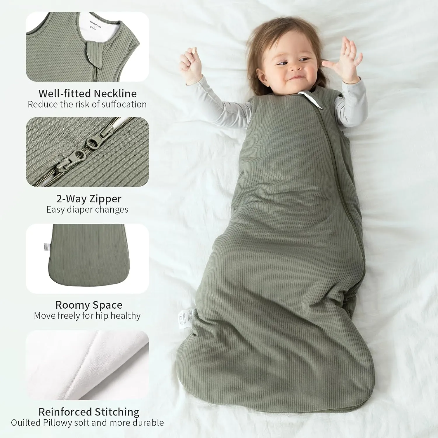 Rayon Made from Bamboo Sleep Sack 12-18 Months Supersoft Toddler Sleep Sack 0.5 Tog Breathable Lightweight Baby Wearable Blanket with 2-Way Zipper Unisex Sleeping Bag for Babies