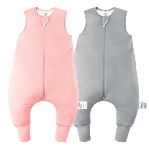 Rayon Made from Bamboo Sleep Sack 12-24 Months 0.5 Tog Ultra Soft Summer Toddler Sleep Sack 1t-2t with Feet 2-Way Zipper Lightweight Sleeping Bag Baby Wearable Blanket (2 Pack)-Pink & Gray