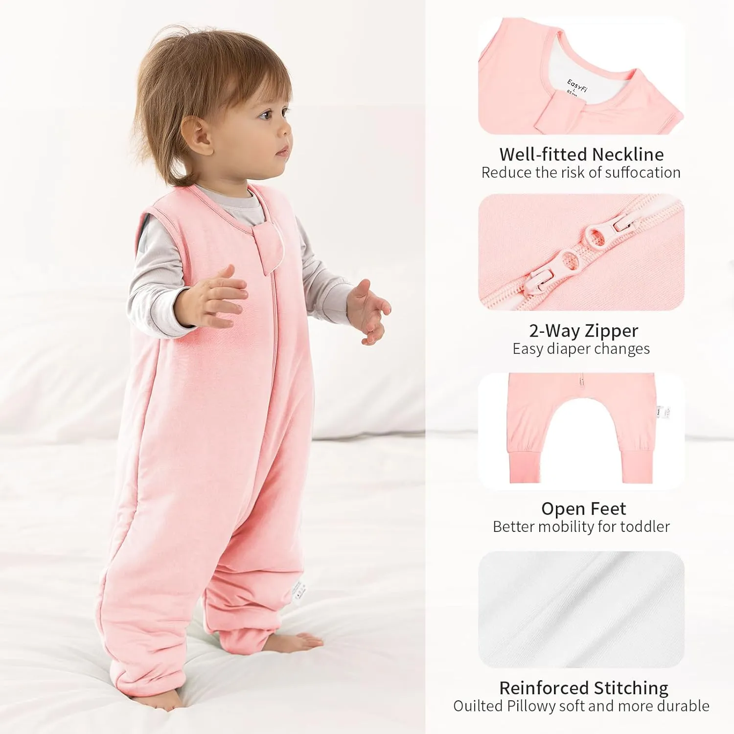 Rayon Made from Bamboo Sleep Sack 12-24 Months 0.5 Tog Ultra Soft Summer Toddler Sleep Sack 1t-2t with Feet 2-Way Zipper Lightweight Sleeping Bag Baby Wearable Blanket (2 Pack)-Pink & Gray