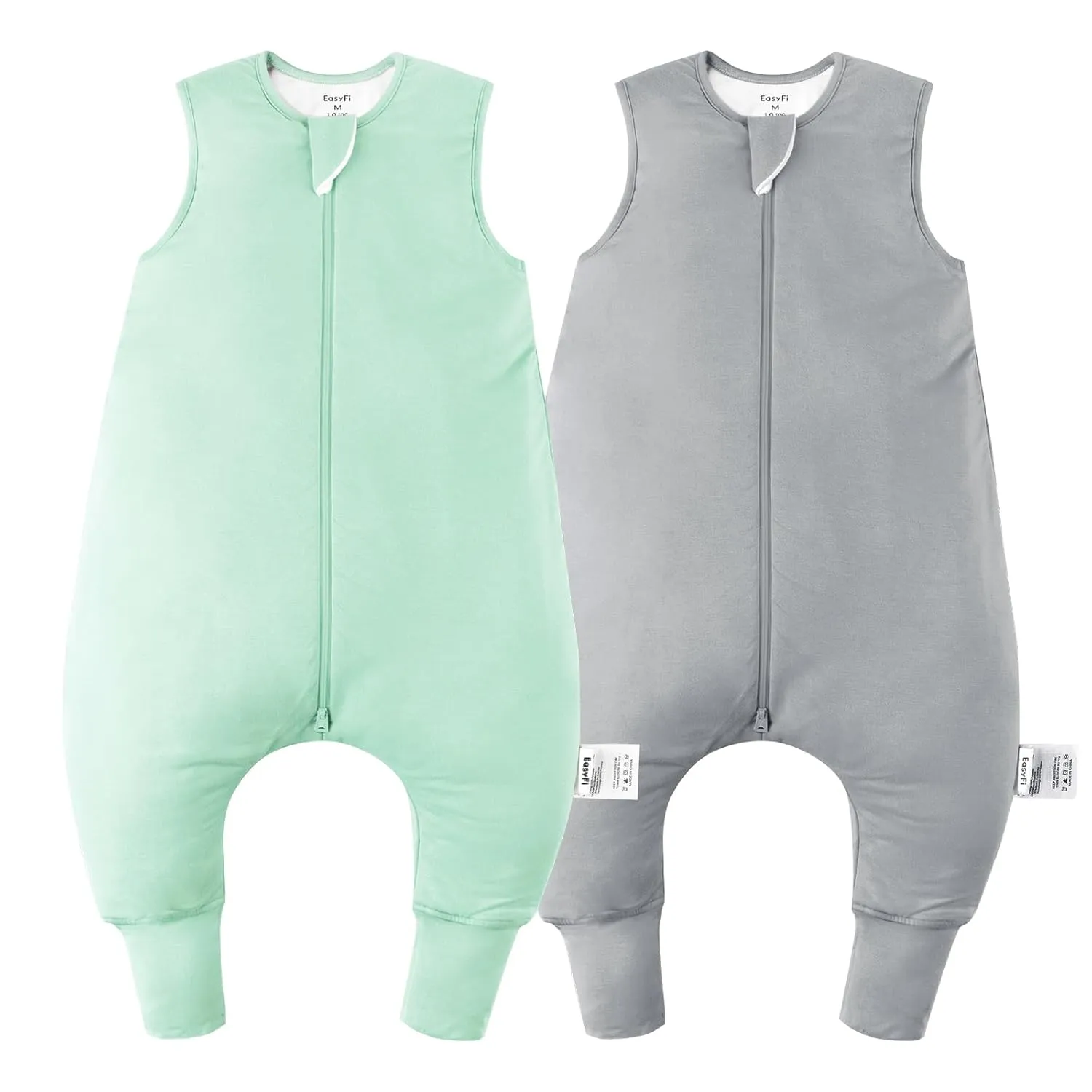 Rayon Made from Bamboo Sleep Sack 24-36 Months 0.5 Tog Ultra Soft Summer Toddler Sleep Sack 2t-3t with Feet 2-Way Zipper Lightweight Sleeping Bag Baby Wearable Blanket (2 Pack)-Green & Gray