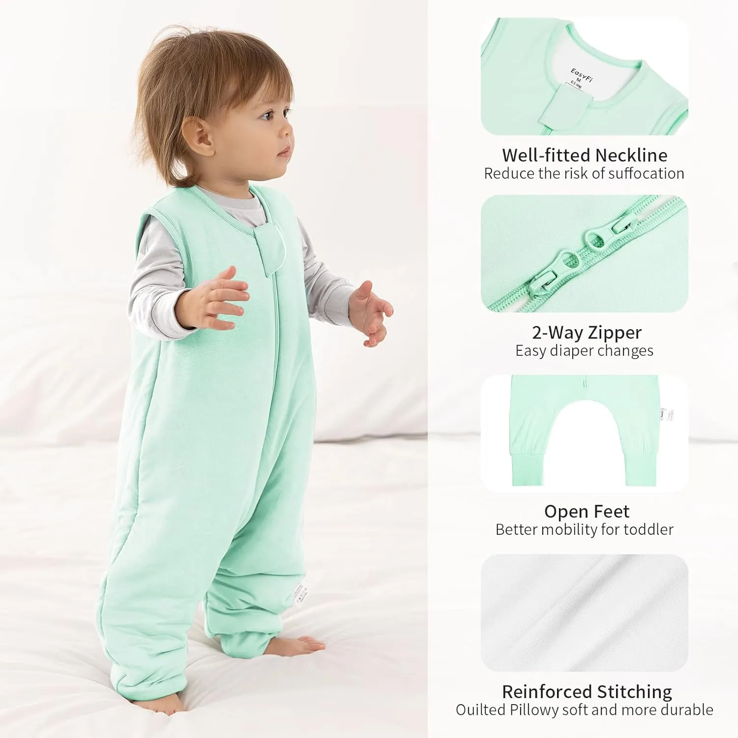 Rayon Made from Bamboo Sleep Sack 24-36 Months 0.5 Tog Ultra Soft Summer Toddler Sleep Sack 2t-3t with Feet 2-Way Zipper Lightweight Sleeping Bag Baby Wearable Blanket (2 Pack)-Green & Gray