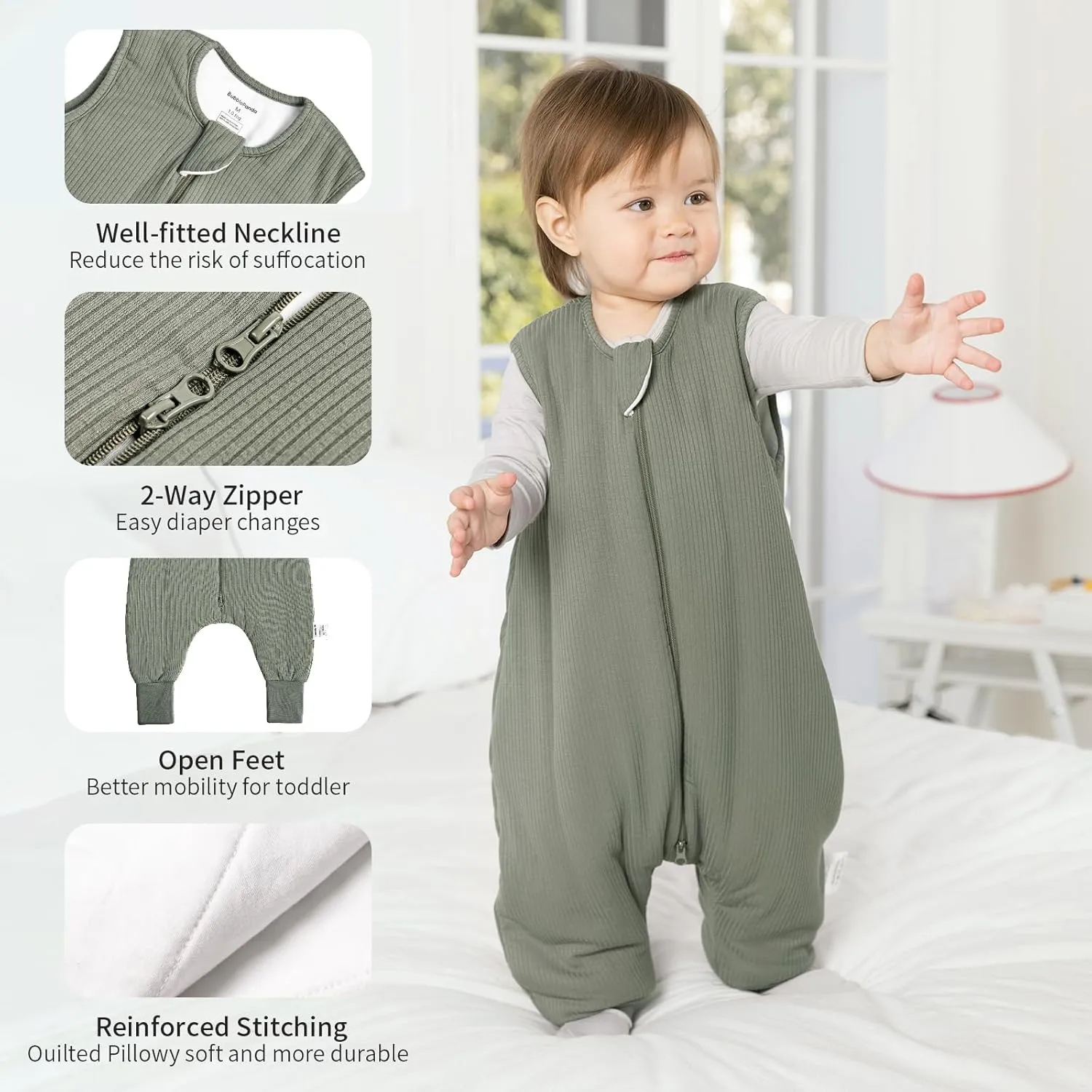 Rayon Made from Bamboo Toddler Sleep Sack with Feet 12-24 Months 1.0 Tog Breathable Sleep Sack 1t-2t Ultra Soft Baby Wearable Blanket with Legs Unisex Sleeping Bag with 2-Way Zipper