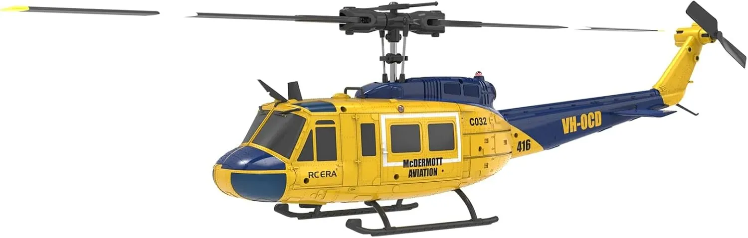 RC ERA C032 RC Helicopter for Adults, UH-1 Huey 6CH Military Scale RC Helicopter with Gyro Stabilization, Gift for Military Enthusiasts (Green/3 Battery)