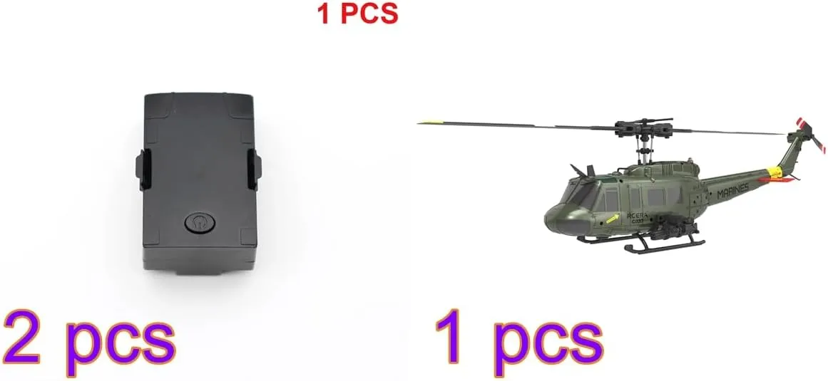 RC ERA C032 RC Helicopter for Adults, UH-1 Huey 6CH Military Scale RC Helicopter with Gyro Stabilization, Gift for Military Enthusiasts (Green/3 Battery)