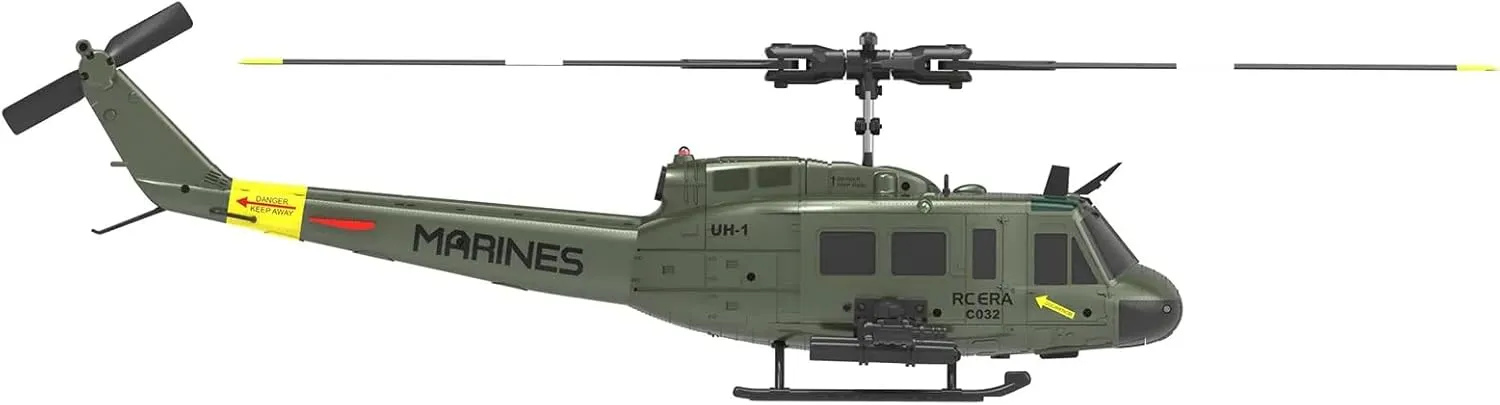 RC ERA C032 RC Helicopter for Adults, UH-1 Huey 6CH Military Scale RC Helicopter with Gyro Stabilization, Gift for Military Enthusiasts (Green/3 Battery)