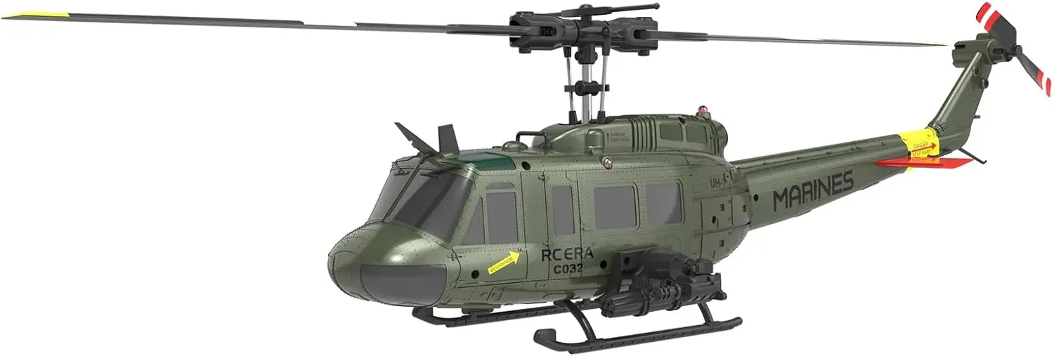 RC ERA C032 RC Helicopter for Adults, UH-1 Huey 6CH Military Scale RC Helicopter with Gyro Stabilization, Gift for Military Enthusiasts (Green/3 Battery)