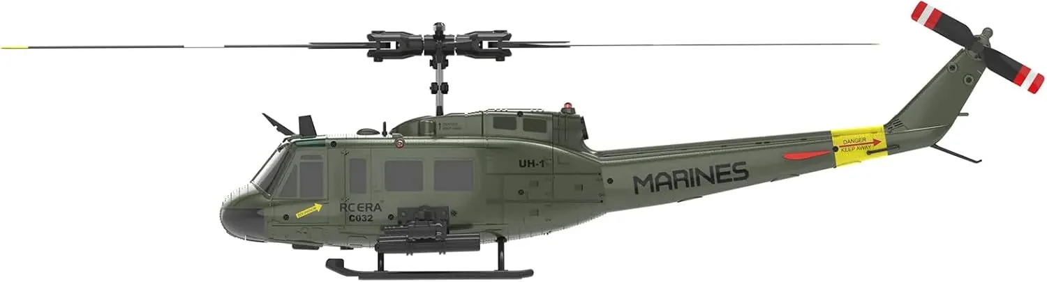 RC ERA C032 RC Helicopter for Adults, UH-1 Huey 6CH Military Scale RC Helicopter with Gyro Stabilization, Gift for Military Enthusiasts (Green/3 Battery)