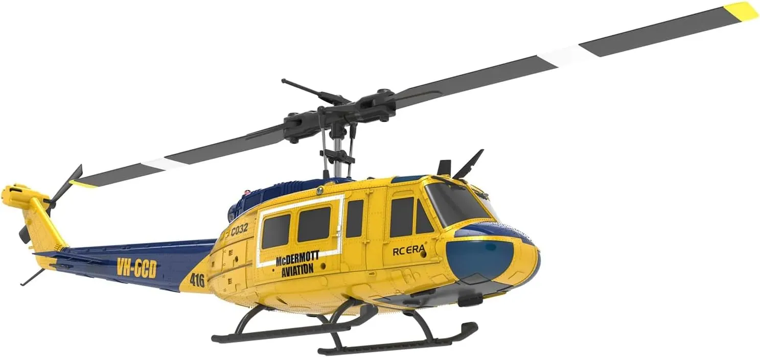 RC ERA C032 RC Helicopter for Adults, UH-1 Huey 6CH Military Scale RC Helicopter with Gyro Stabilization, Gift for Military Enthusiasts (Green/3 Battery)