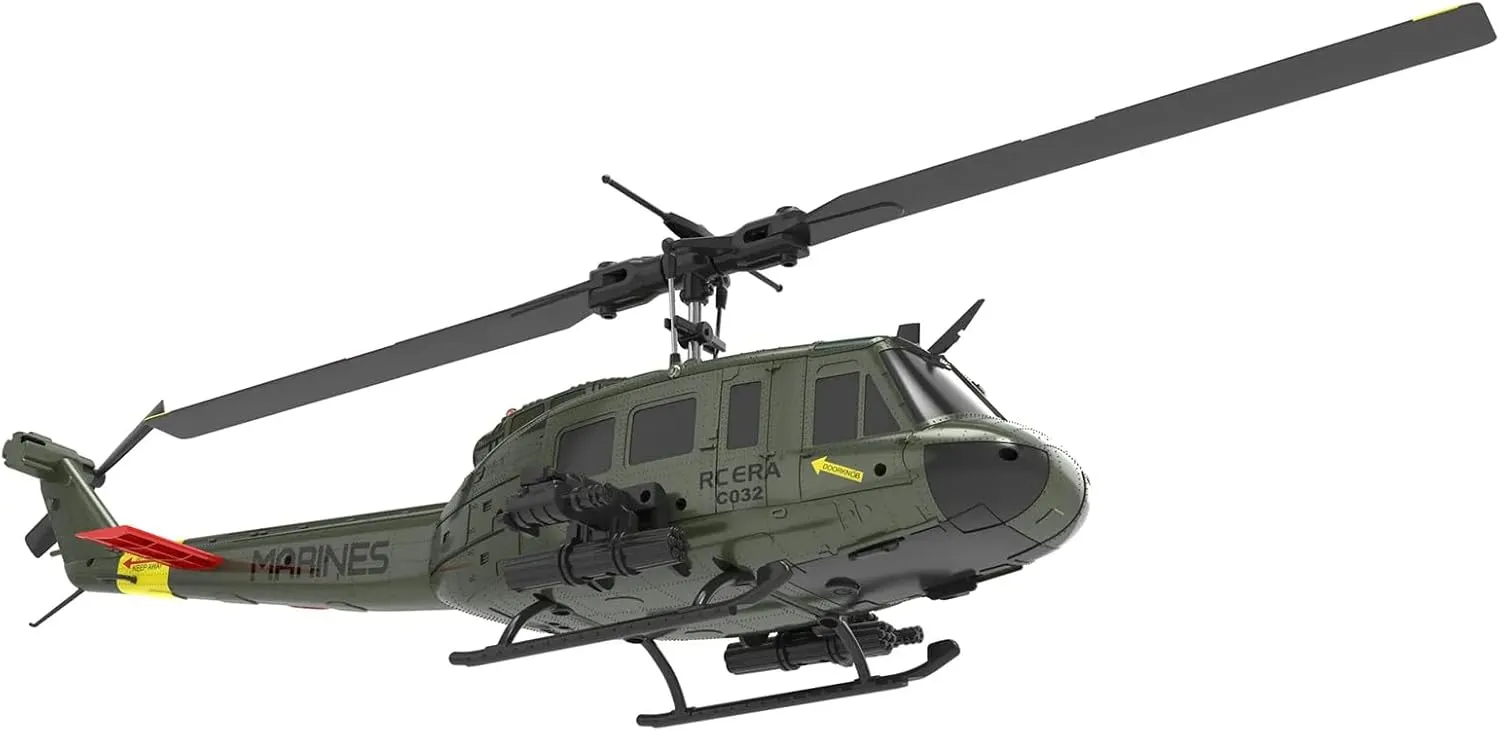 RC ERA C032 RC Helicopter for Adults, UH-1 Huey 6CH Military Scale RC Helicopter with Gyro Stabilization, Gift for Military Enthusiasts (Green/3 Battery)