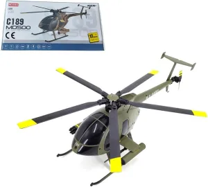RC Helicopter for Adults, 1/28 MD500 RC Military Copter 2.4G 4CH RC Airplane RC Aircraft Model Aileronless, Single-Rotor Brushless RC Flying Plane with 6-Axis Gyro-RTF, Army Green 2
