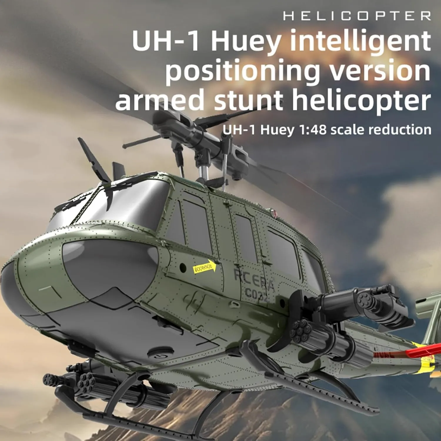 RC Helicopter for Adults, UH-1 6CH Military Scale RC Helicopter with 2 Battery Gyro Stabilization, One-Key Takeoff/Landing 3D Rolling Gift for Military Enthusiasts(Green)