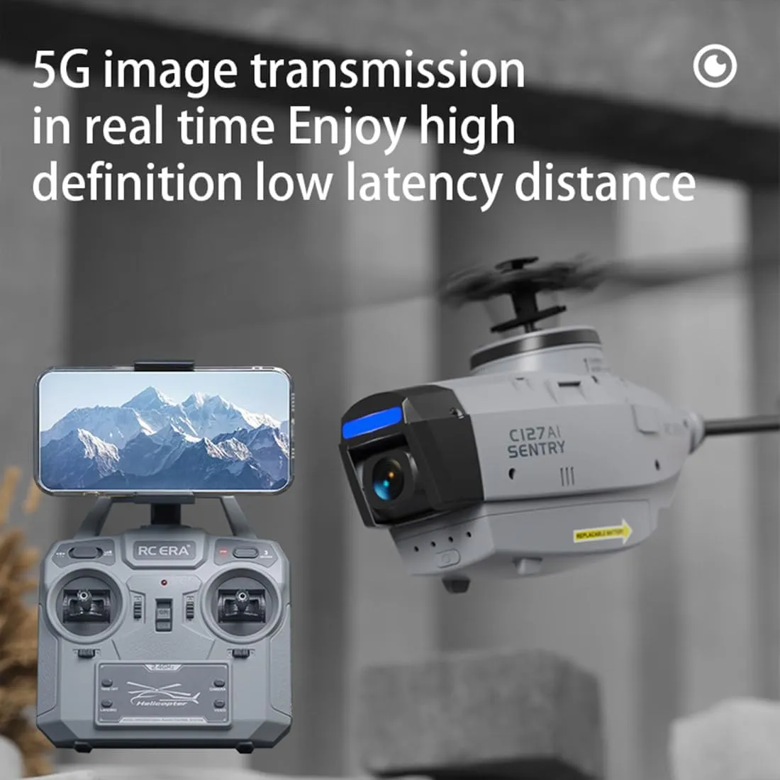 RC Helicopter wiht 1080 Camera, C127AI Scout Drone Model, 2.4G RC 4CH Single-Rotor Brushless Aircrafts Without Aileron (RTF Version/Grey)