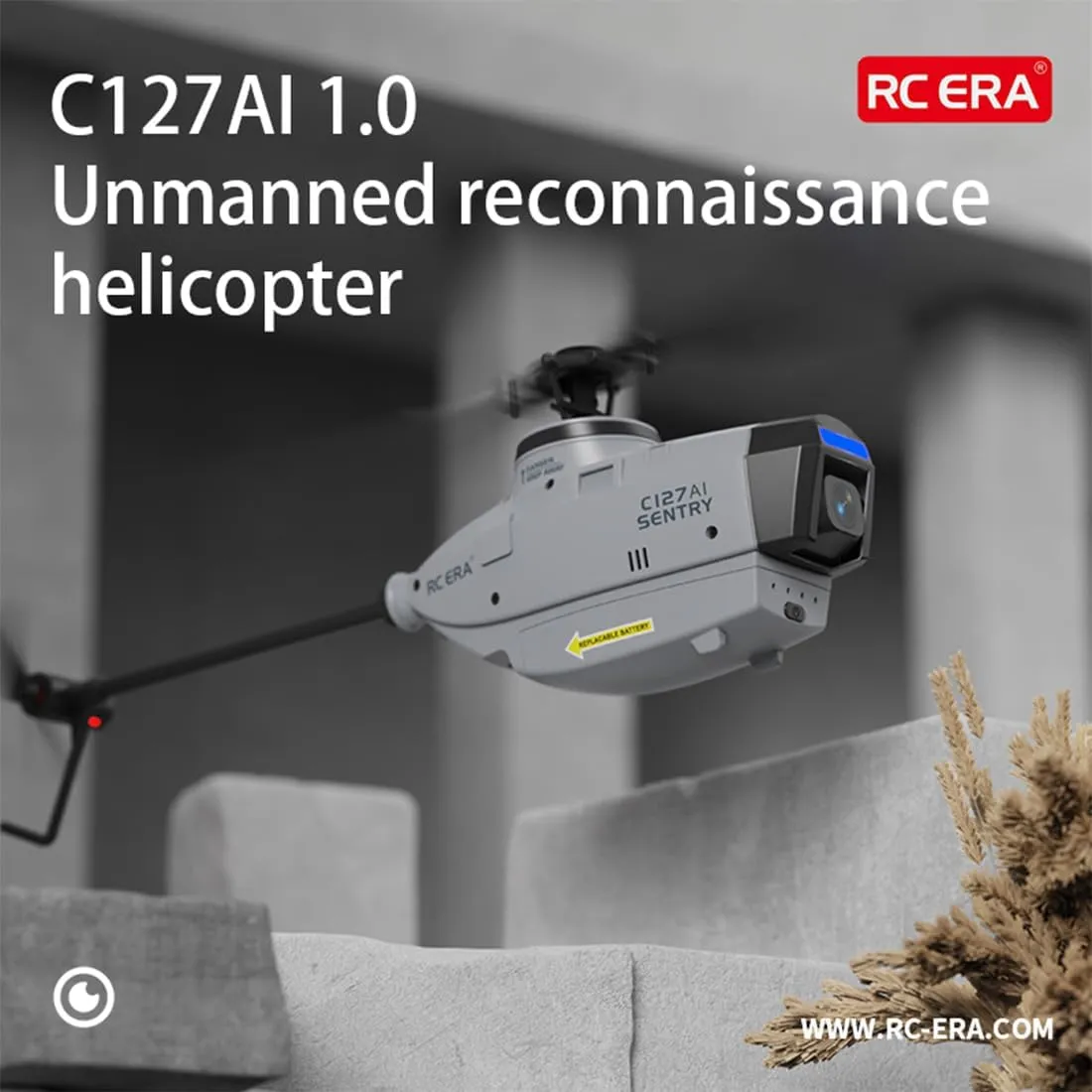 RC Helicopter wiht 1080 Camera, C127AI Scout Drone Model, 2.4G RC 4CH Single-Rotor Brushless Aircrafts Without Aileron (RTF Version/Grey)