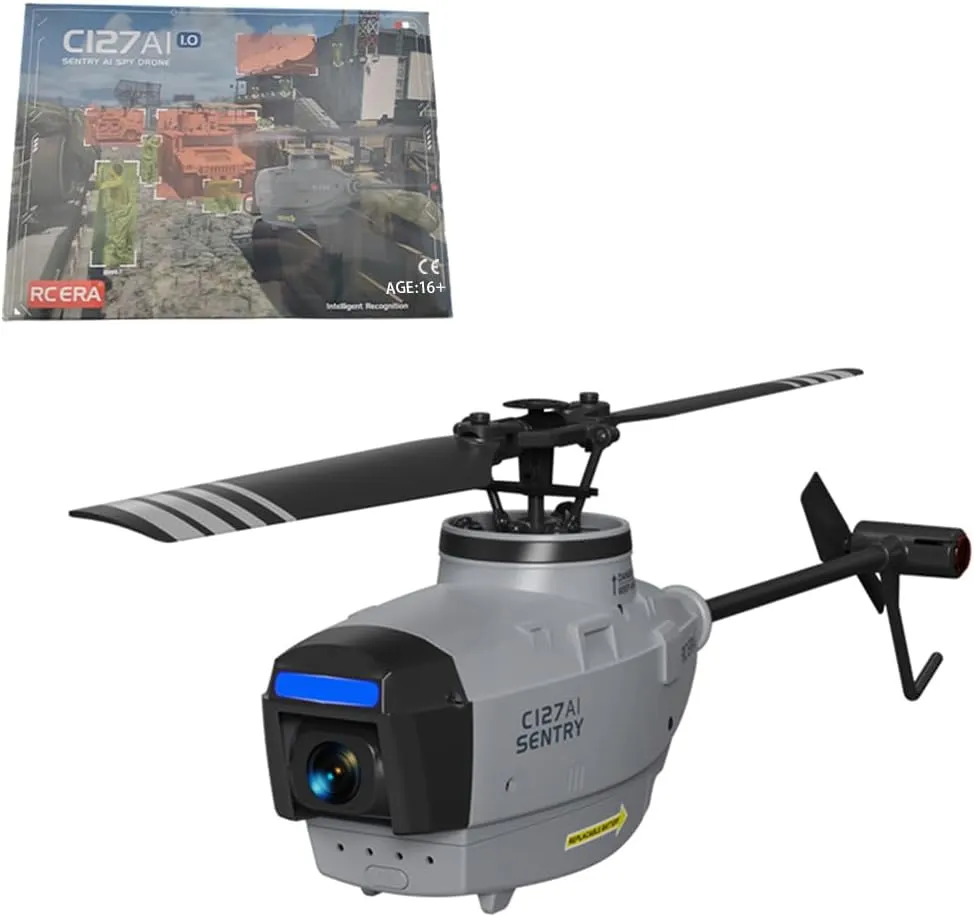 RC Helicopter wiht 1080 Camera, C127AI Scout Drone Model, 2.4G RC 4CH Single-Rotor Brushless Aircrafts Without Aileron (RTF Version/Grey)