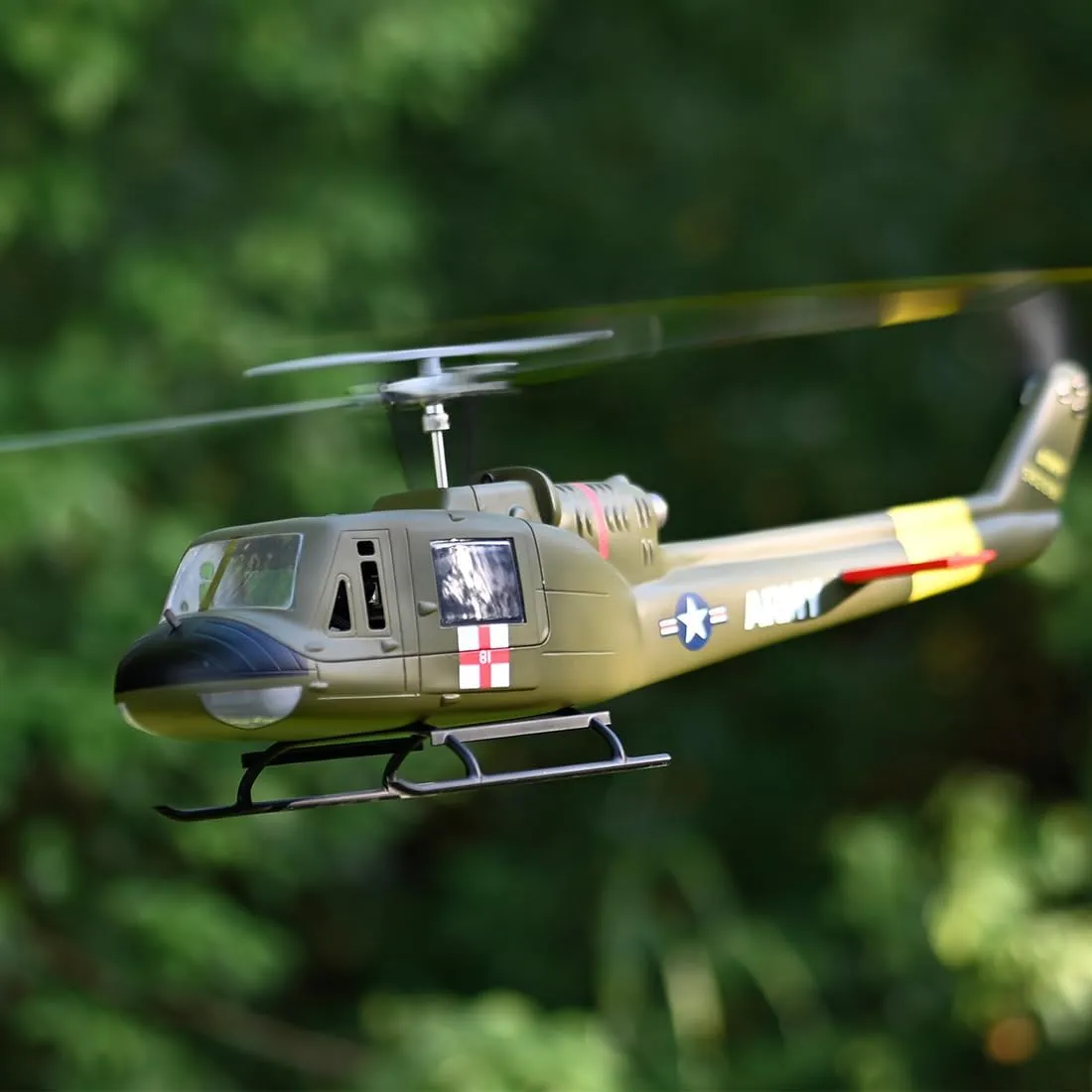 RC Helicopter with GPS for Adults, UH1-V4 Huey 470-Class 2.4G 6CH Dual Brushless Motor RC Military Helicopter (Right-Hand-Control)