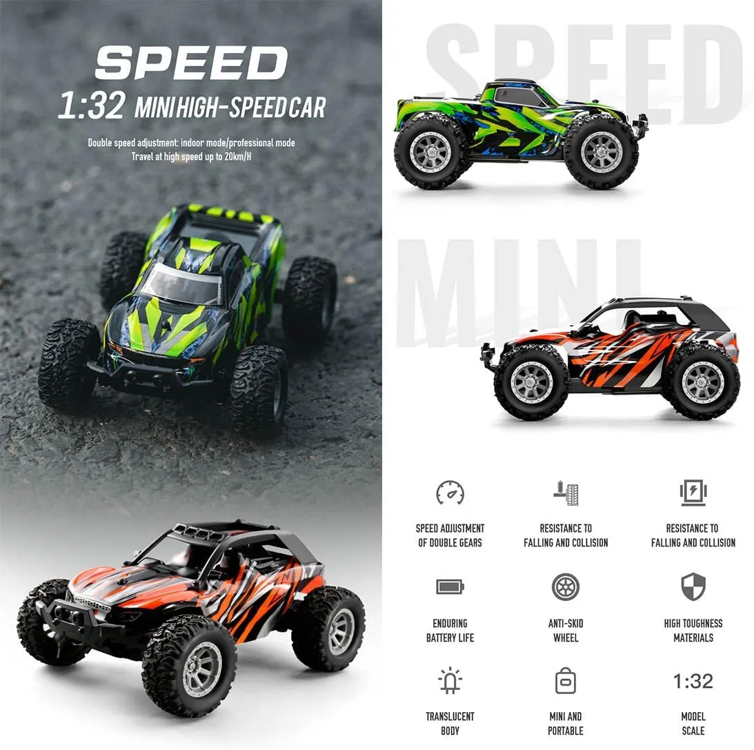 RC Off-Road Car Model, 1/32 2.4G 802 High Speed Drift Off-Road Vehicle Model, Mini All Terrain Racing Drift Car for Adults (RTR Version/Green)