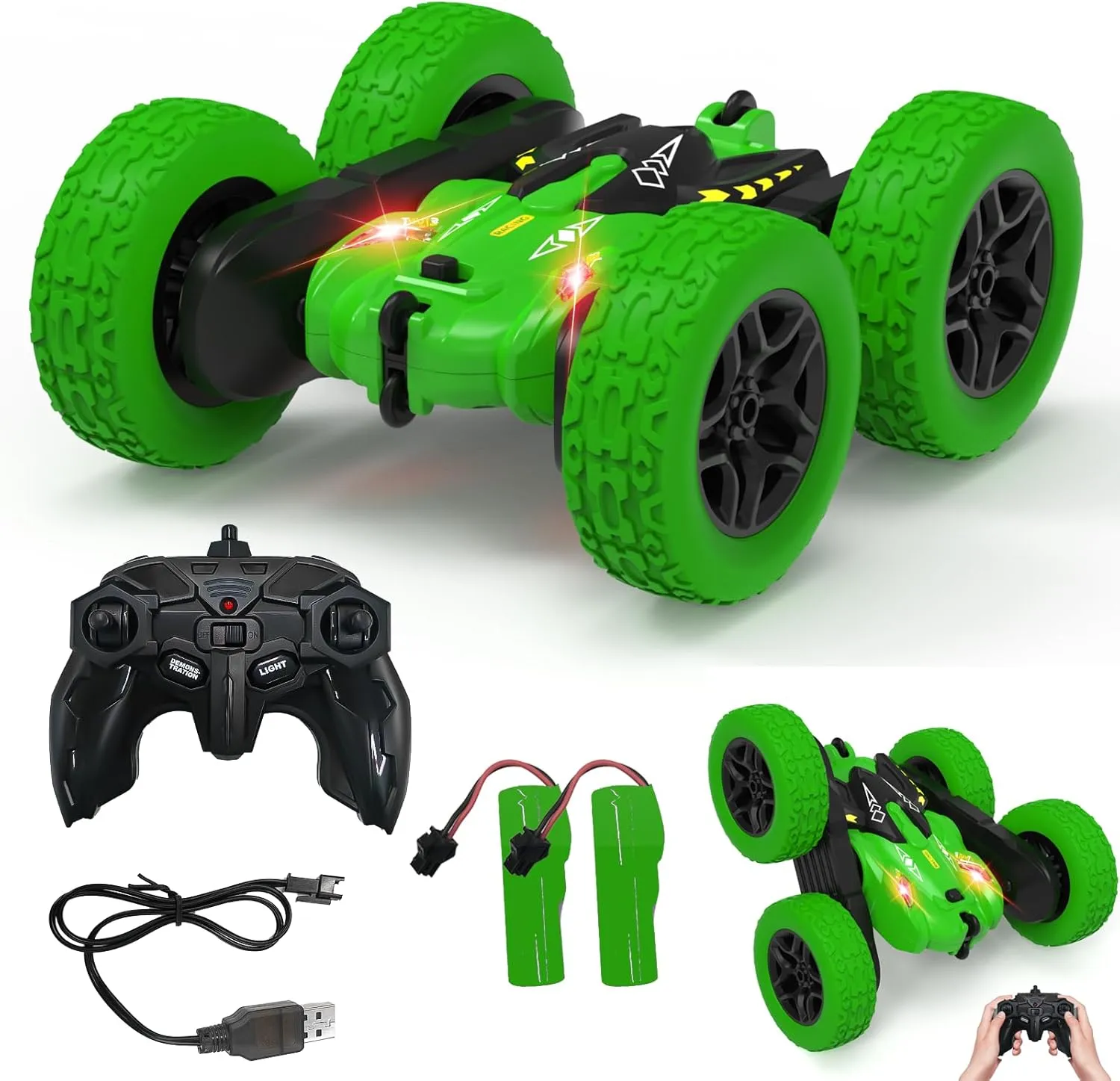 RC Stunt Cars Remote Control Car,Double-Sided Driving 360-Degree Flips Rotating Car Toy with Headlights,4 Wheel Drive Drifting Stunts Toy for Boys and Girls Age Over 6 Years Old Gift-Green