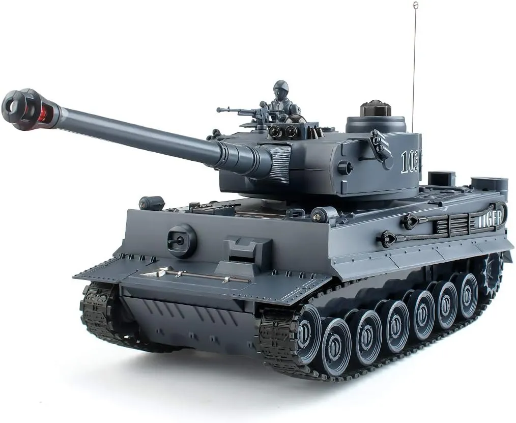 Rc Tanks,1:28 WW2 German Tiger Army Tank Toys for Boys,9 Channels Remote Control Vehicles with Sound and Light,RC Military Toys for Kids Boys Girls(Gray)