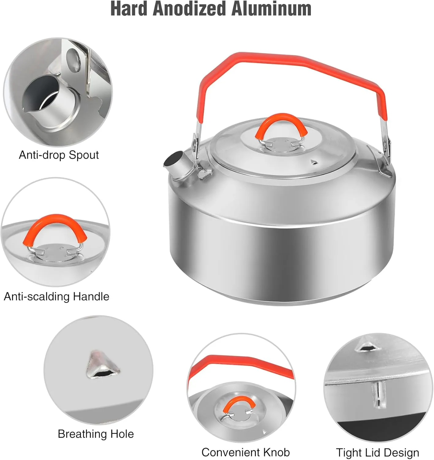 REDCAMP 0.9L Outdoor Camping Kettle, Lightweight Stainless Steel Water Pot with Carrying Bag, Portable Camp Tea Kettle Coffee Pot for Hiking Picnic Camping