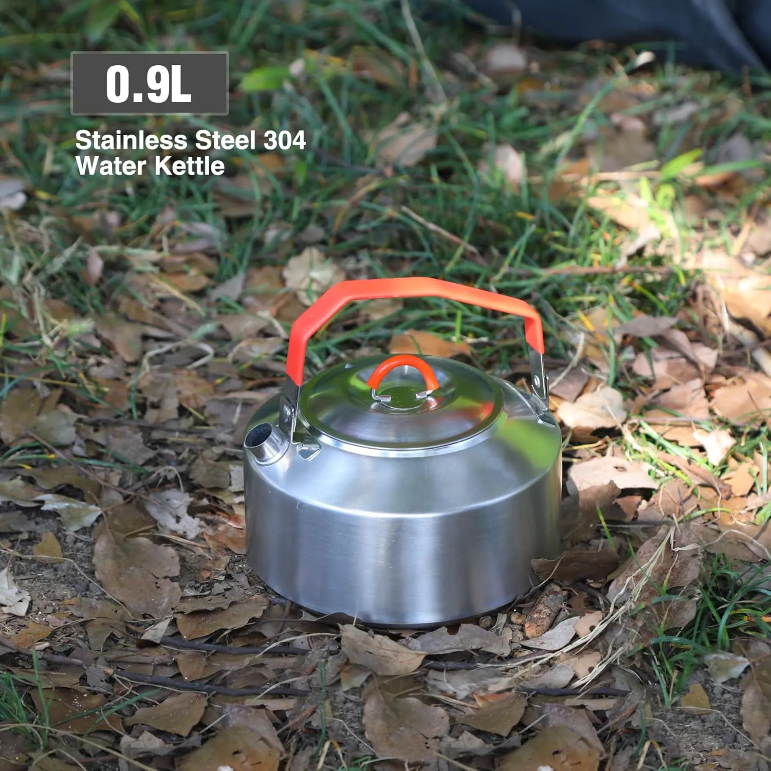 REDCAMP 0.9L Outdoor Camping Kettle, Lightweight Stainless Steel Water Pot with Carrying Bag, Portable Camp Tea Kettle Coffee Pot for Hiking Picnic Camping