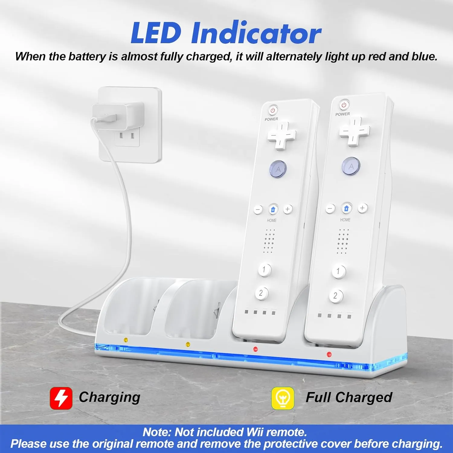 Remote Controller Charger Station for Wii/Wii U with 4 Pack 2800mAh Rechargeable Battery Pack, Controller Charging Dock Station for Wii Controller, Remotes are not Included