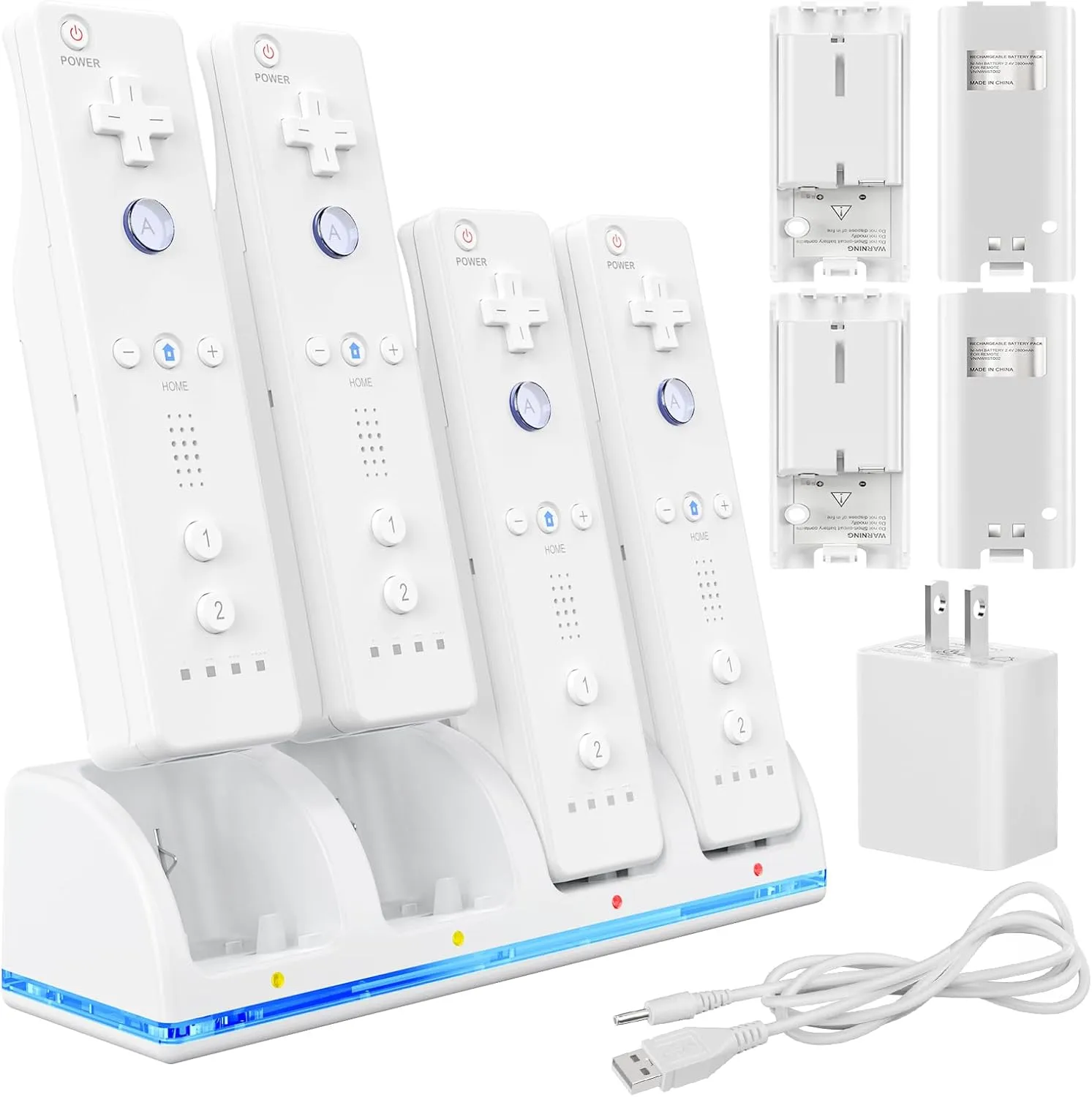 Remote Controller Charger Station for Wii/Wii U with 4 Pack 2800mAh Rechargeable Battery Pack, Controller Charging Dock Station for Wii Controller, Remotes are not Included