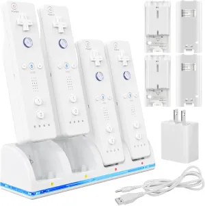 Remote Controller Charger Station for Wii/Wii U with 4 Pack 2800mAh Rechargeable Battery Pack, Controller Charging Dock Station for Wii Controller, Remotes are not Included