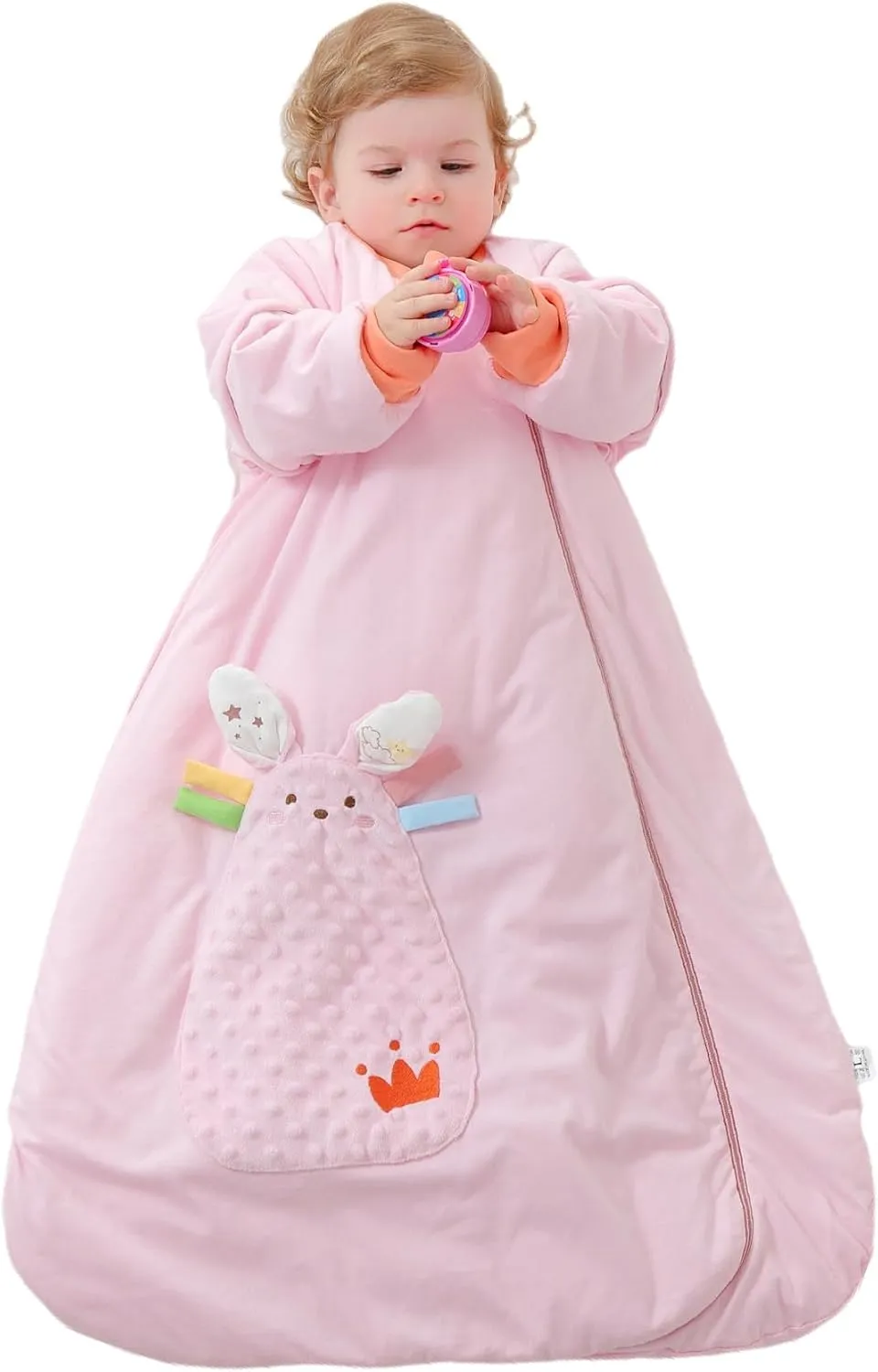 Removable Sleeve Baby Winter Sleep Sack with 2-Way Zipper 100% Cotton Infant Wearable Blanket 2.5 TOG